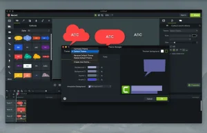 Camtasia Studio showing timeline editing tools, screen recording controls and multimedia project management workspace.