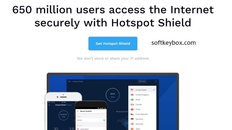 Hotspot Shield VPN showing secure server connection and VPN status dashboard