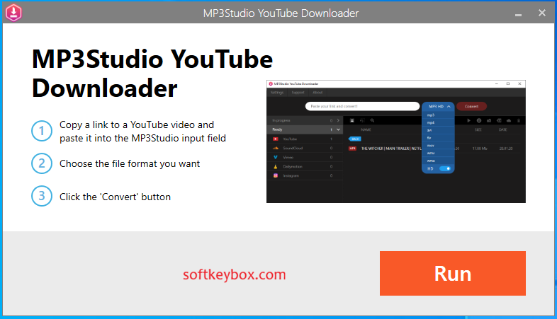 MP3Studio YouTube Downloader video conversion tools, playlist downloads, format selection and media controls.